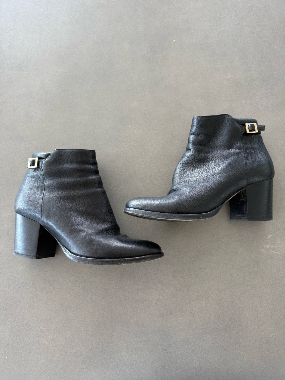 Jimmy Choo Black Leather Ankle Booties with Gold Buckle